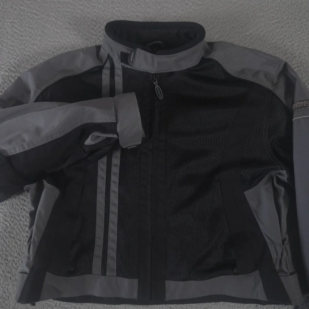 Olympia Moto Sports Jacket Mens XL Gray Black Mesh Padded 3M Reflective Riding